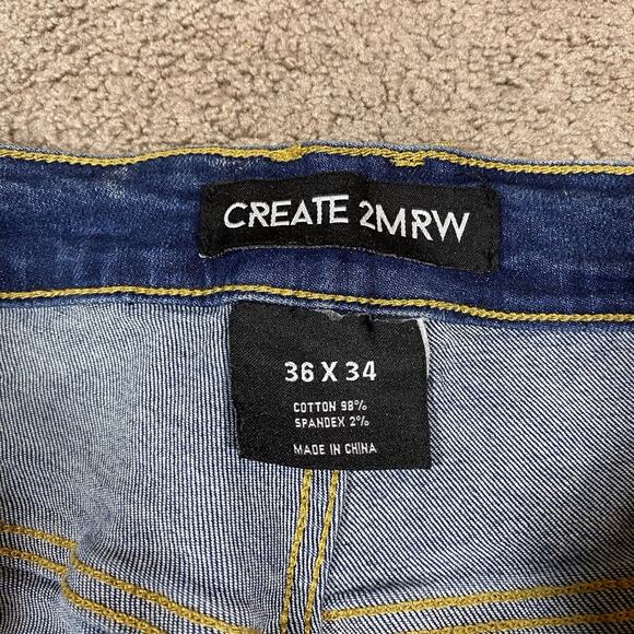 Create 2MRW Distressed Patchwork Skinny Jeans Men’s 36x34 Light Wash - Picture 6 of 12